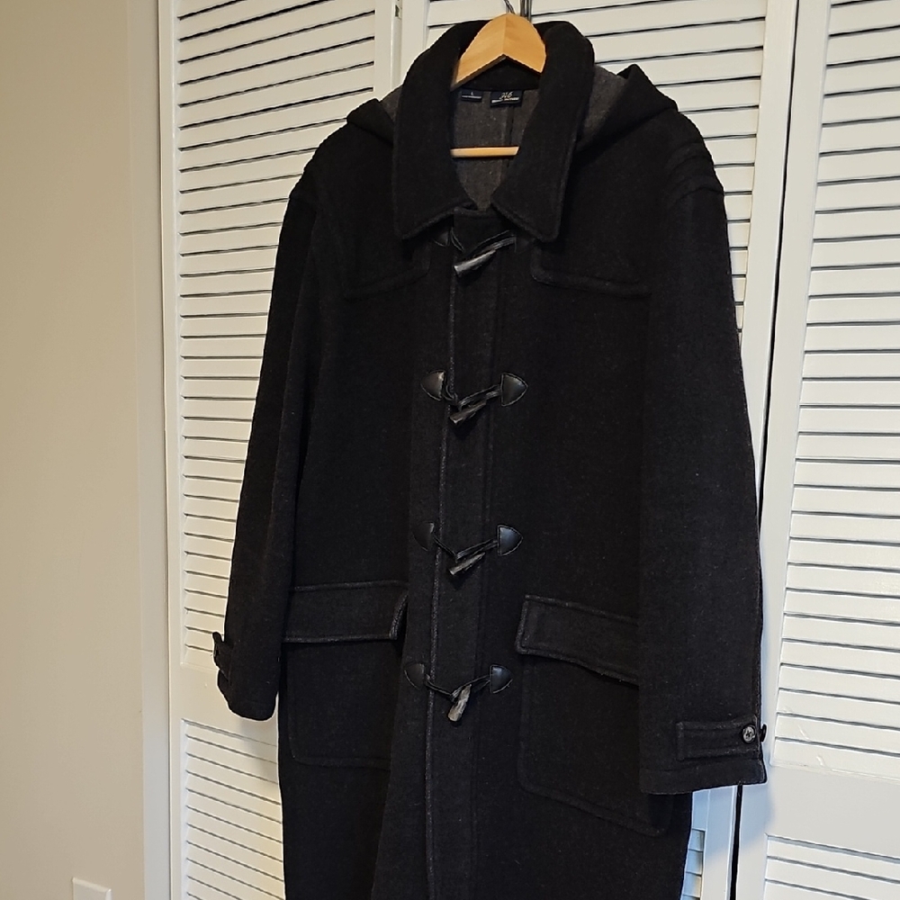 💲⬇️ 346 Brooks Brothers Black Wool Coat W/Hood Mens Size L  or (Unisex)